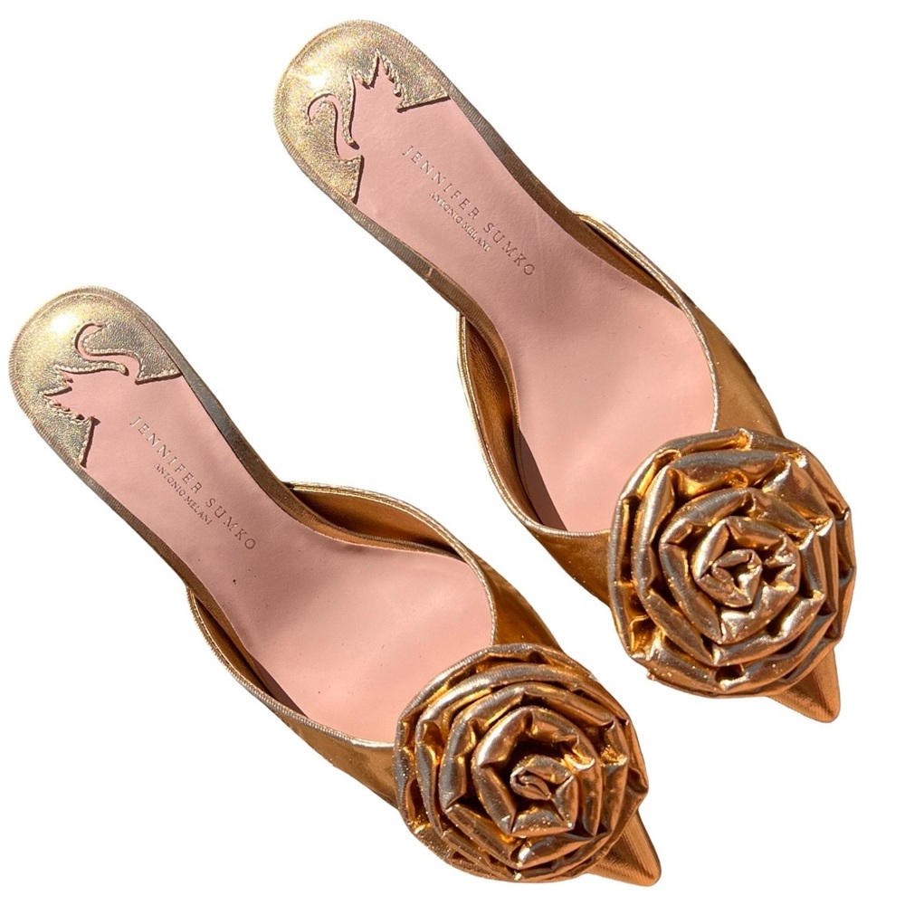 NWOB $129 Antonio Melani x Jennifer Sumko Jensy Metallic Flower Dress Mules - Picture 9 of 10